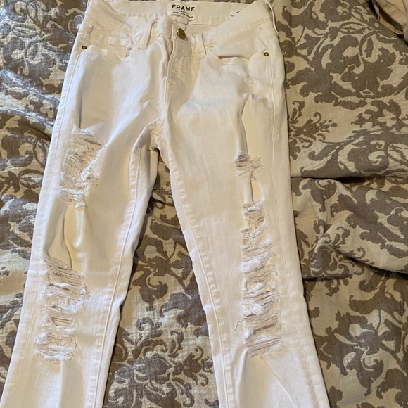 Frame Le Rip Color Skinny Jeans In Blanc, Size 26! - Picture 6 of 6